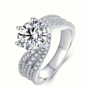 Silver Pavé Set Engagement Ring with Twist Design